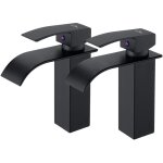 Auralum - 2pcs robinet lavabo cascade noir moderne mitigeur robinet salle bain pour vasque  poser robinetteri ...