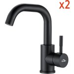 Auralum - 2pcs robinet de lavabo noir mitigeur eau froide et chaude en acier inox rotation  360 robinet ...