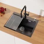 Auralum vier cuisine anthracite 58 x 45 x 18 cm vier  encastrer en acier inox vier 1 bac avec distributeur ...