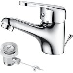 Auralum - mitigeur lavabo monotrou avec tirette de vidage, bonde incluse, robinet salle de bain chrom ...