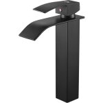 Auralum - mitigeur robinet de lavabo cascade noir moderne mitigeur robinet salle bain pour vasque  poser ...