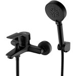 Auralum - robinet baignoire noir avec douchette  main 5 jets, mitigeur douche avec support et flexible ...