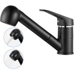 Auralum - robinet de cuisine noir avec 50 cm douchette extractible mitigeur cuisine  2 jets eau froide ...