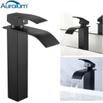 Auralum - robinet de lavabo cascade noir bec haut mitigeur vasque � poser robinet salle de bain en laiton ...