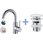 Auralum - robinet lavabo salle de bain bec haut chrom� brillant rotatif 360� + bonde de lavabo bonde ...