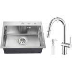Vier 1 bac 55x45x18, 5cm vier cuisine en inox avec robinet cuisine de douchette extractible, distributeur ...