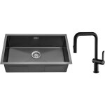 Auralum Évier 1 bac 70x44x19cm Évier sous plan noir avec robinet cuisine de 2 fonctions douchette extractible ... Auralum Évier 1 bac 70x44x19cm Évier sous plan noir avec robinet cuisine de 2 fonctions douchette extractible ...