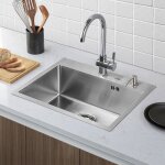 Auralum - vier cuisine 1 bac 55x45cm vier  encastrer avec distributeur de savon, siphon et trop - plein ...