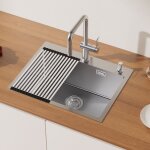 Auralum vier cuisine 58x45x18cm vier  encastrer en acier inox vier 1 bac avec distributeur de savon ...