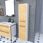 Aurlane - colonne de salle de bain blanche - 2 portes chne naturel et poignes noir mat - structura ...