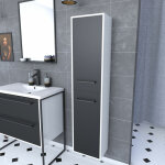 Aurlane - colonne de salle de bain blanche 30x35x150 cm avec 2 portes et poignes noir mat - structura ...
