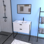 Ensemble meuble de salle de bain - blanc avec pieds style industriel - 2 tiroirs - vasque blanche Ensemble meuble de salle de bain - blanc avec pieds style industriel - 2 tiroirs - vasque blanche