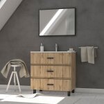 Meuble de salle de bain 80 cm - chêne industriel - 3 tiroirs - vasque et miroir Meuble de salle de bain 80 cm - chêne industriel - 3 tiroirs - vasque et miroir