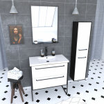 Aurlane - ensemble de salle de bain 80 cm blanc finition noir + vasque blanche + miroir + colonne de ...