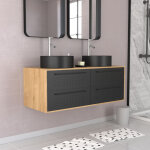 Meuble de salle de bains 120 cm - 2 vasques rondes - chne naturel et noir mat - uby
