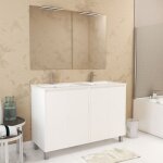 Aurlane - meuble salle de bains 120 cm laqu blanc 4 portes, vasque, miroirs 60x80 et rglettes led - ...