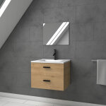 Aurlane - meuble salle de bain 60 cm suspendu 2 tiroirs finition bois avec vasque et miroir - box - in ...