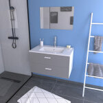 Aurlane - meuble salle de bain 80 cm suspendu 2 tiroirs gris avec vasque et miroir - box - in