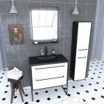 Aurlane - meuble salle de bains 80 cm, vasque noire, miroir led et colonne - noir et blanc - structura ...