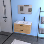 Aurlane - meuble salle de bain 80cm suspendu 2 tiroirs décor bois avec vasque et miroir - box - in Aurlane - meuble salle de bain 80cm suspendu 2 tiroirs décor bois avec vasque et miroir - box - in