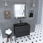 Aurlane - meuble de salle de bain 80x50 cm - 2 tiroirs noir mat - vasque résine noire effet pierre + ... Aurlane - meuble de salle de bain 80x50 cm - 2 tiroirs noir mat - vasque résine noire effet pierre + ...