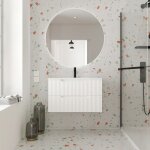 Meuble de salle de bains leon 80cm blanc neige - 2 tiroirs en mdf onduls - vasque  encastrer