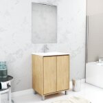 Aurlane - pack meuble salle de bains 60cm chne clair 2 portes, vasque, miroir 60x80 et rglette led ...