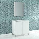 Pack meuble salle de bains 80cm blanc 2 portes, vasque, miroir 60x80 à leds intégrées - xenos Pack meuble salle de bains 80cm blanc 2 portes, vasque, miroir 60x80 à leds intégrées - xenos