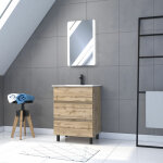 Pack meuble sdb 60cm sur pieds 3 tiroirs chene naturel - vasque blanche + miroir led - timber 60 Pack meuble sdb 60cm sur pieds 3 tiroirs chene naturel - vasque blanche + miroir led - timber 60