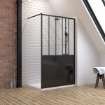 Aurlane - pack paroi de douche 120x200 cm noir mat + receveur a poser rectangle blanc - finition pierre ... Aurlane - pack paroi de douche 120x200 cm noir mat + receveur a poser rectangle blanc - finition pierre ...