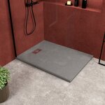 Aurlane - pack receveur gris effet pierre 90x120 cm et grille d�cor lin�aire en inox