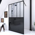 Aurlane - paroi de douche 120x200 cm type verriere - verre trempe et structure aluminium noir mat Aurlane - paroi de douche 120x200 cm type verriere - verre trempe et structure aluminium noir mat