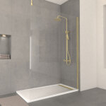 Aurlane - paroi de douche 140x200cm verre 8mm - profil� + barre plafond finition or bross� - freedom ...