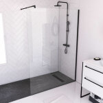 Aurlane - paroi de douche 140x200cm - verre tremp� transparent 8mm - profil� noir - freedom 2 black