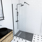 Aurlane - paroi de douche 80x200cm - verre tremp� transparent 8mm - profil� noir - freedom 2 black