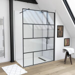 Aurlane - paroi de douche a l'italienne serigraphie type brique - 140x195cm - profile noir mat - verre ... Aurlane - paroi de douche a l'italienne serigraphie type brique - 140x195cm - profile noir mat - verre ...