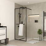 Aurlane - paroi de douche noir mat 90x200cm - porte - serviette et étagère - dark contouring shelf Aurlane - paroi de douche noir mat 90x200cm - porte - serviette et étagère - dark contouring shelf