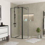Aurlane - paroi de douche avec volet pivotant - cadre et bras alu. noir mat - 90 + 40x200cm - dark contouring ...