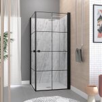 Aurlane - portes de douche en angle 80x80x190 cm - motifs carrs - profils noir mat - black cube