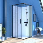 Aurlane - porte de douche carre coulissante - verre srigraphi noir 90x90
