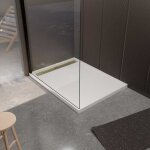 Aurlane - receveur de douche en r�sine blanc 80x120x3 cm effet pierre granit + grille lin�aire or bross� ...