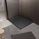 Aurlane - receveur de douche en r�sine noir 80x120x3 cm effet pierre granit + grille lin�aire gun metal ...