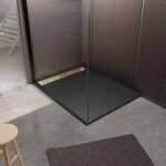 Aurlane - receveur de douche en r�sine noir 80x120x3 cm effet pierre granit + grille lin�aire or bross� ...