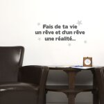 Autocollant d�coratif 68 cm x 24 cm, citation antoine de st exup�ry: 'fais de ta vie un r�ve et d'un ...