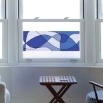 Autocollant electrostatique g�om�trique bleu 67x23cm pour fen�tre - sticker vitre deco design int�rieur ...