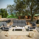 Avril paris - salon de jardin en aluminium 5 places - blanc gris - extérieur - solea Avril paris - salon de jardin en aluminium 5 places - blanc gris - extérieur - solea