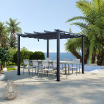 Avril paris - tonnelle / pergola aluminium 3x3m toile coulissante rtractable - gris - ohio