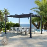 Avril paris - tonnelle / pergola aluminium 3x4m toile coulissante rtractable - gris - ohio xl