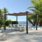 Avril paris - tonnelle / pergola aluminium 3x4m toile coulissante rtractable - gris / taupe - ohio xl ...