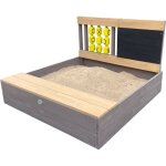 Kitty bac  sable en bois avec banc, espace de rangement, jeux du morpion bac  sable en anthracite et ...